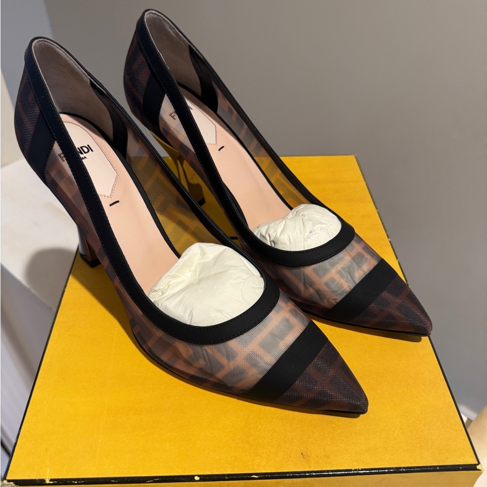 Fendi Black and Brown Mesh Heels